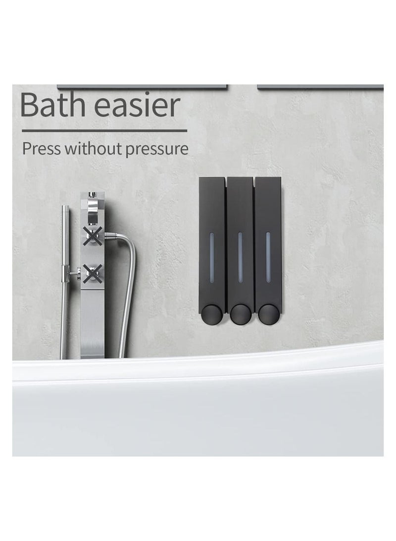 Wall Mounted Liquid Soap Shampoo Dispensers, 3 Chamber 3x420 ml per Cup, Shower Dispenser Container No Drill Pump and Organizer for Toilet Home Bathroom Kitchen (Black) - Image 4