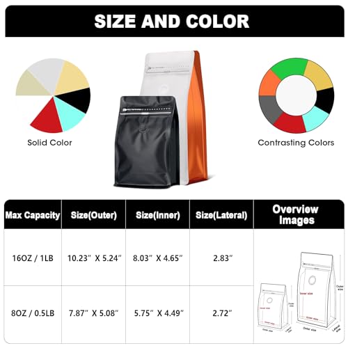 ODDIER Coffee Bags with Valve(60pcs,8 oz,1/2 lb) Vented Coffee Beans Packaging Bags High Barrier Aluminumed Foil Flat Bottom Heat Sealed Side Zipper Resealable Storage Bag for Home or Business（Black） - Image 2