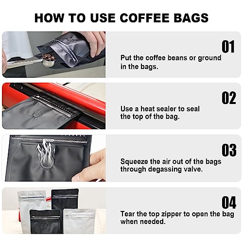 ODDIER Coffee Bags with Valve(60pcs,8 oz,1/2 lb) Vented Coffee Beans Packaging Bags High Barrier Aluminumed Foil Flat Bottom Heat Sealed Side Zipper Resealable Storage Bag for Home or Business（Black） - Image 5