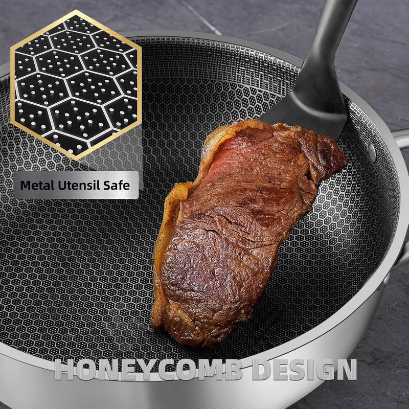 Homodoskey Triply Stainless Steel Extra Deep Cookware with Lid, 26CM Deep Frying Pan,Saute Pan Nonstick Cooking Pot with Handles, Large Skillet, Wok Pan Compatible with All Cooktops, Dishwasher Safe - Image 2