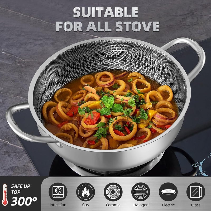 Homodoskey Triply Stainless Steel Extra Deep Cookware with Lid, 26CM Deep Frying Pan,Saute Pan Nonstick Cooking Pot with Handles, Large Skillet, Wok Pan Compatible with All Cooktops, Dishwasher Safe - Image 3