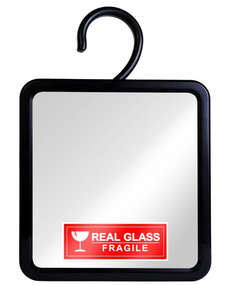 MIRRORVANA Real Glass Hanging Fogless Shower Mirror  DistortionFree  Adjustable Swivel Hook for Effortless Shaving  Fill Back ChamberReservoir with Hot Water for AntiFog Effect 8 x 7 Black