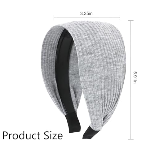 Melodio 2 Pack Ribbed Knit Headbands for Women, Wide Non-Slip Twisted Fabric Headbands, Soft Elastic Hair Bands for Daily Wear, Yoga, Work, Grey & Navy Blue - Image 3