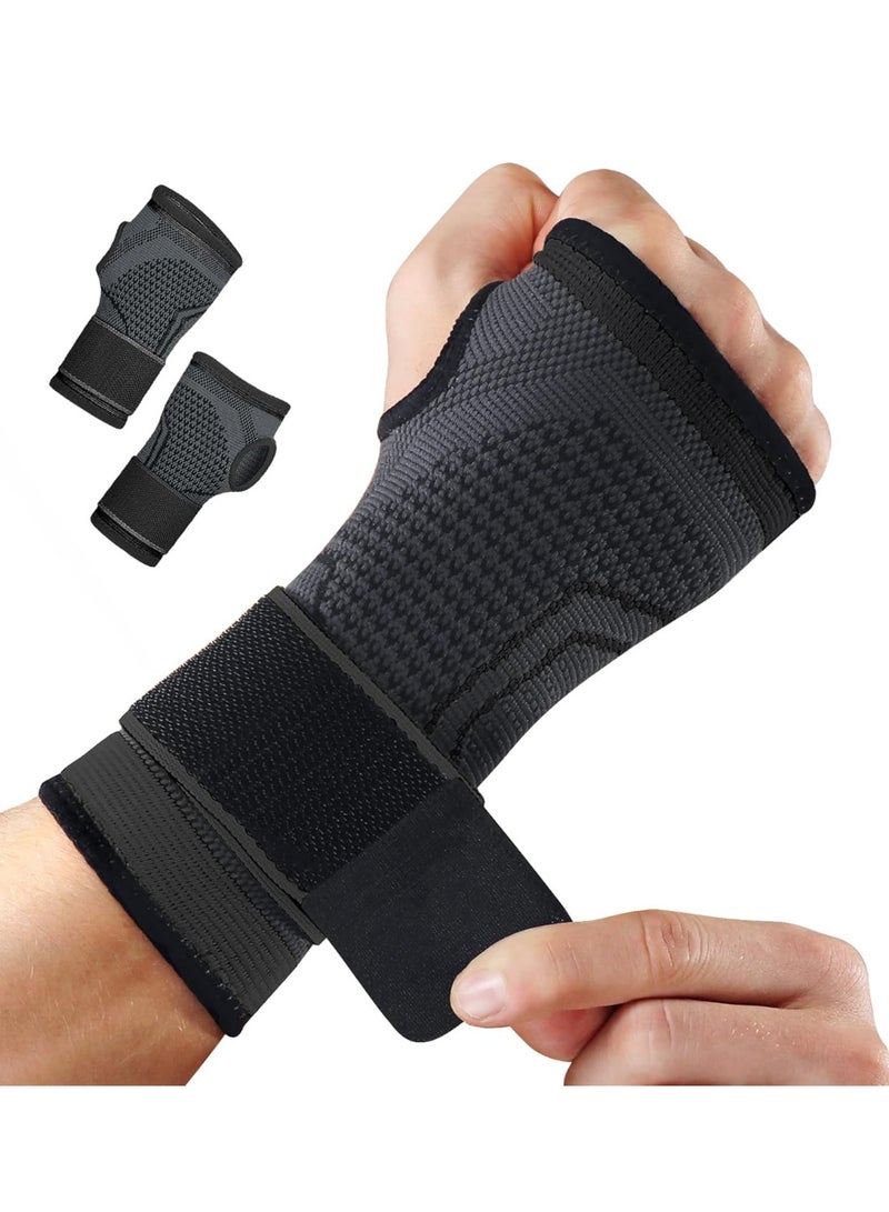 PYC Wrist Brace, 2 Pack Elastic Wrist Support with Strap, Wrist Compression Wrap Adjustable Wrist Strap Relieves Wrist Pain, Tendonitis, Sports Use for Men and Women, Right & Lef - Image 1