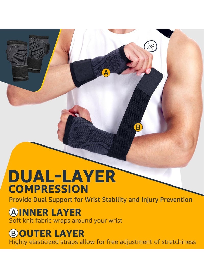 PYC Wrist Brace, 2 Pack Elastic Wrist Support with Strap, Wrist Compression Wrap Adjustable Wrist Strap Relieves Wrist Pain, Tendonitis, Sports Use for Men and Women, Right & Lef - Image 4