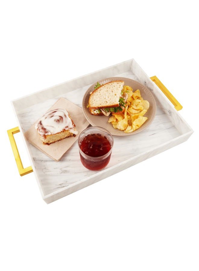 Dasher Products Acrylic Serving Tray with Gold Handles, 16" x 12" Decorative Trays for Coffee Table, Spill Proof Food and Drinks Server, Ottoman Tray for Countertop, Kitchen, Vanity, Serving Party Platter (Marble) - Image 1