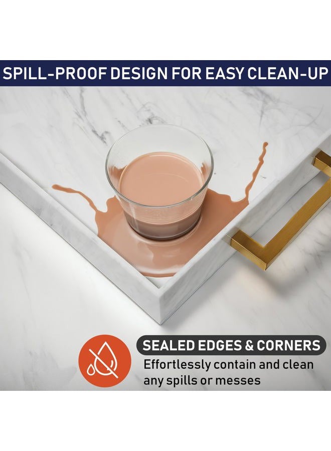 Dasher Products Acrylic Serving Tray with Gold Handles, 16" x 12" Decorative Trays for Coffee Table, Spill Proof Food and Drinks Server, Ottoman Tray for Countertop, Kitchen, Vanity, Serving Party Platter (Marble) - Image 4