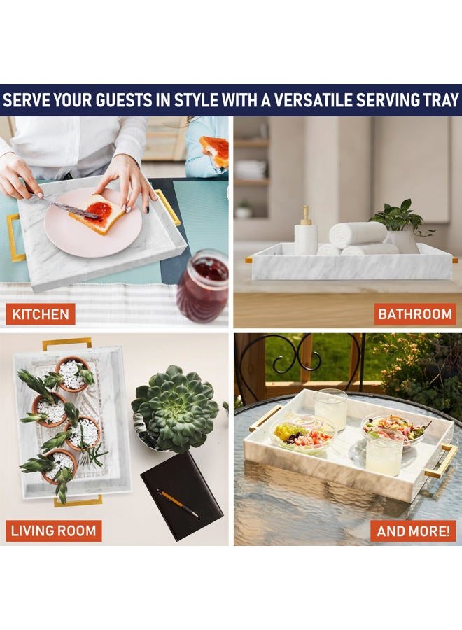 Dasher Products Acrylic Serving Tray with Gold Handles, 16" x 12" Decorative Trays for Coffee Table, Spill Proof Food and Drinks Server, Ottoman Tray for Countertop, Kitchen, Vanity, Serving Party Platter (Marble) - Image 5