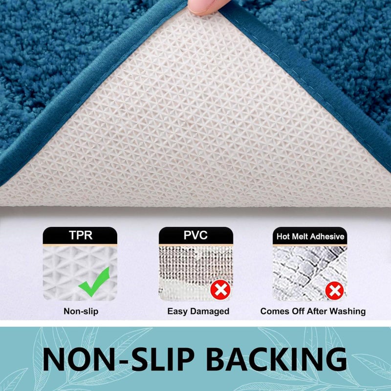 Buganda Bathroom Rugs  24"" x 16""  Soft and Absorbent Microfiber Bath Rugs  Non-Slip Shaggy Bath Carpet  Machine Wash Dry Bath Mats for Bathroom Floor  Tub and Shower  Peacock Blue - Image 3