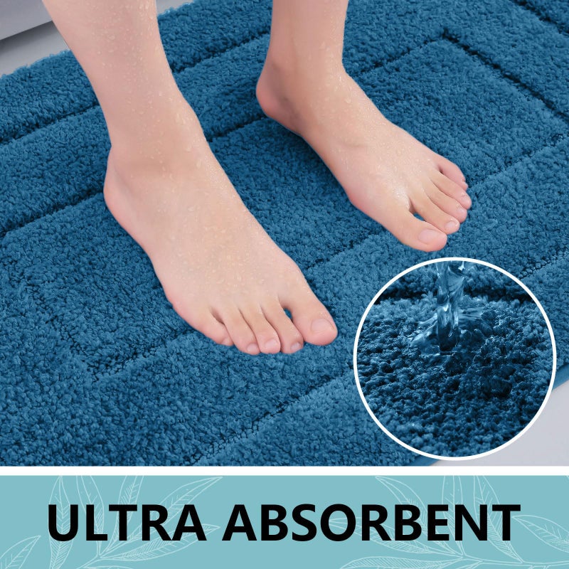 Buganda Bathroom Rugs  24"" x 16""  Soft and Absorbent Microfiber Bath Rugs  Non-Slip Shaggy Bath Carpet  Machine Wash Dry Bath Mats for Bathroom Floor  Tub and Shower  Peacock Blue - Image 2