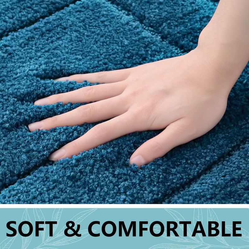 Buganda Bathroom Rugs  24"" x 16""  Soft and Absorbent Microfiber Bath Rugs  Non-Slip Shaggy Bath Carpet  Machine Wash Dry Bath Mats for Bathroom Floor  Tub and Shower  Peacock Blue - Image 1