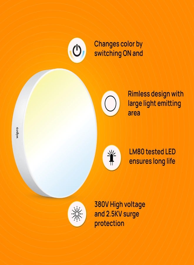 Wipro Garnet 12W Rimless Round CCT Surface Panel | Colour Changing Panel | Warm White, Neutral White, Cool White | Elegant Rimless Design | Surface Mounted LED Downlighter for Ceiling |Pack of 2 - Image 4