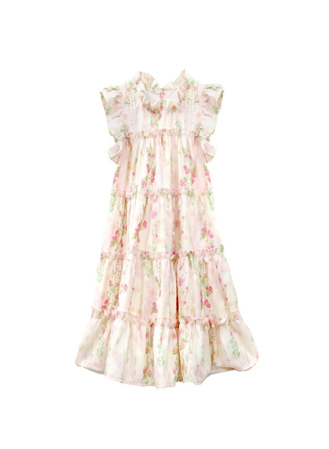 oweve Toddler Baby Girl Boho Dress Ruffle Sleeveless Kids Cute Dress Summer Beach Floral Sundress for 1-6T Pink - Image 1