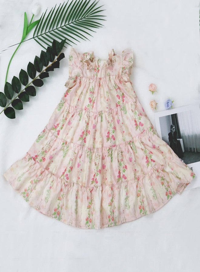 oweve Toddler Baby Girl Boho Dress Ruffle Sleeveless Kids Cute Dress Summer Beach Floral Sundress for 1-6T Pink - Image 3