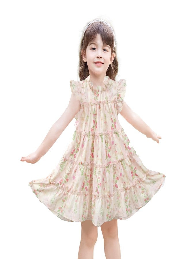 oweve Toddler Baby Girl Boho Dress Ruffle Sleeveless Kids Cute Dress Summer Beach Floral Sundress for 1-6T Pink - Image 2