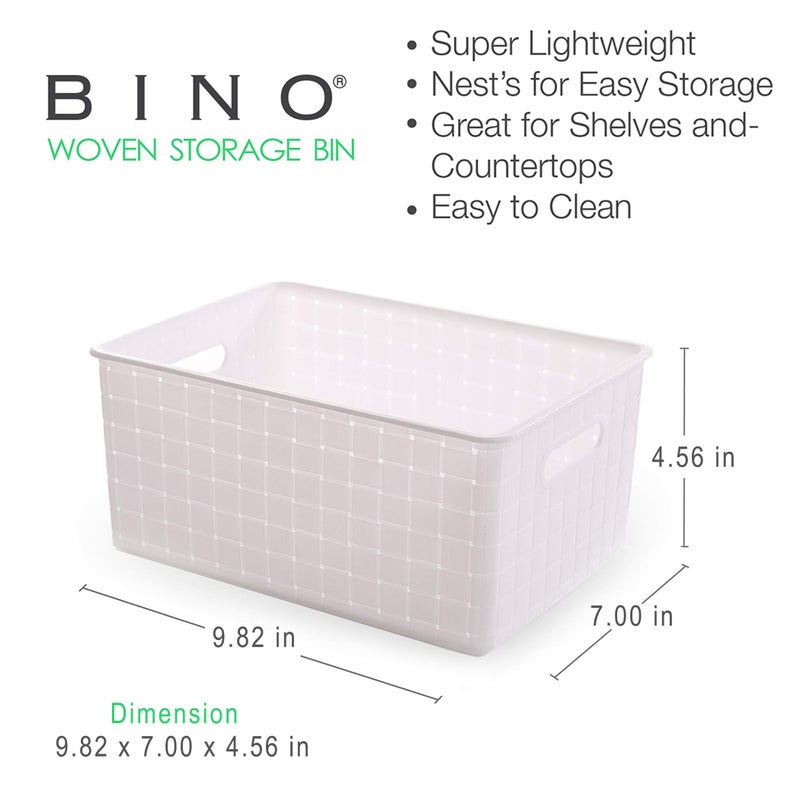 BINO Plastic Basket, Medium - White, 4 Pack, THE STABLE COLLECTION, Multi-Use Storage Basket, Rectangular Cabinet Organizer, Baskets for Organizing with Handles, Home & Office Storage Organizer - Image 2