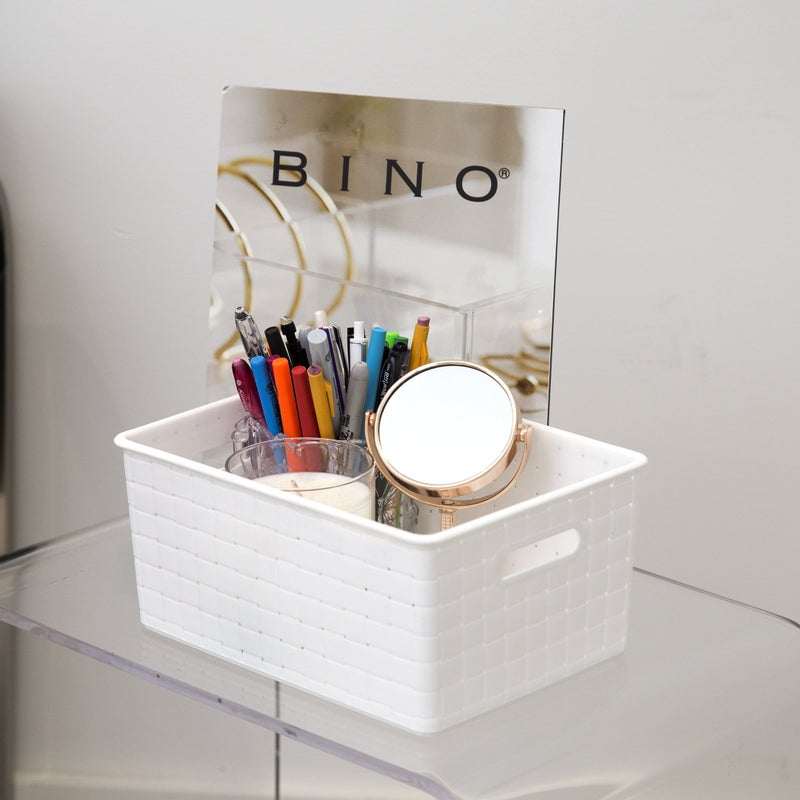 BINO Plastic Basket, Medium - White, 4 Pack, THE STABLE COLLECTION, Multi-Use Storage Basket, Rectangular Cabinet Organizer, Baskets for Organizing with Handles, Home & Office Storage Organizer - Image 3