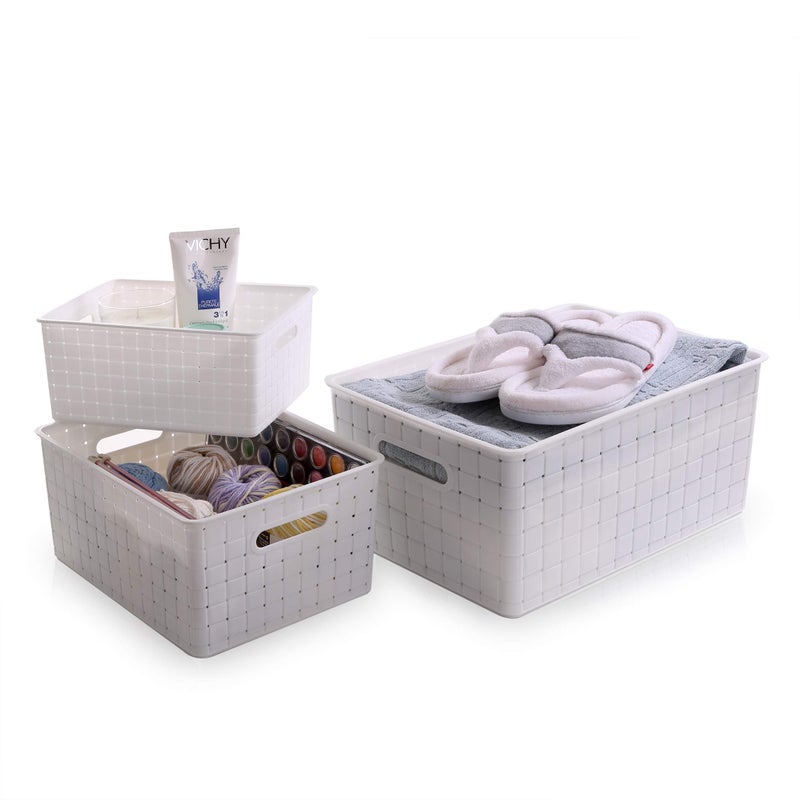 BINO Plastic Basket, Medium - White, 4 Pack, THE STABLE COLLECTION, Multi-Use Storage Basket, Rectangular Cabinet Organizer, Baskets for Organizing with Handles, Home & Office Storage Organizer - Image 4