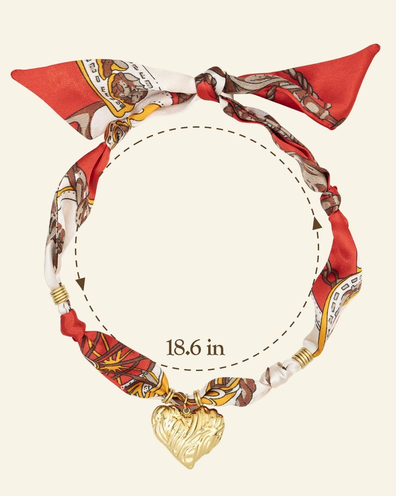 DoDoBeads Scarf Charm Necklace â€“ Golden Heart â€“ Red Vintage Scarf Necklace with Sculpted Stainless Steel Heart Pendant - Image 3