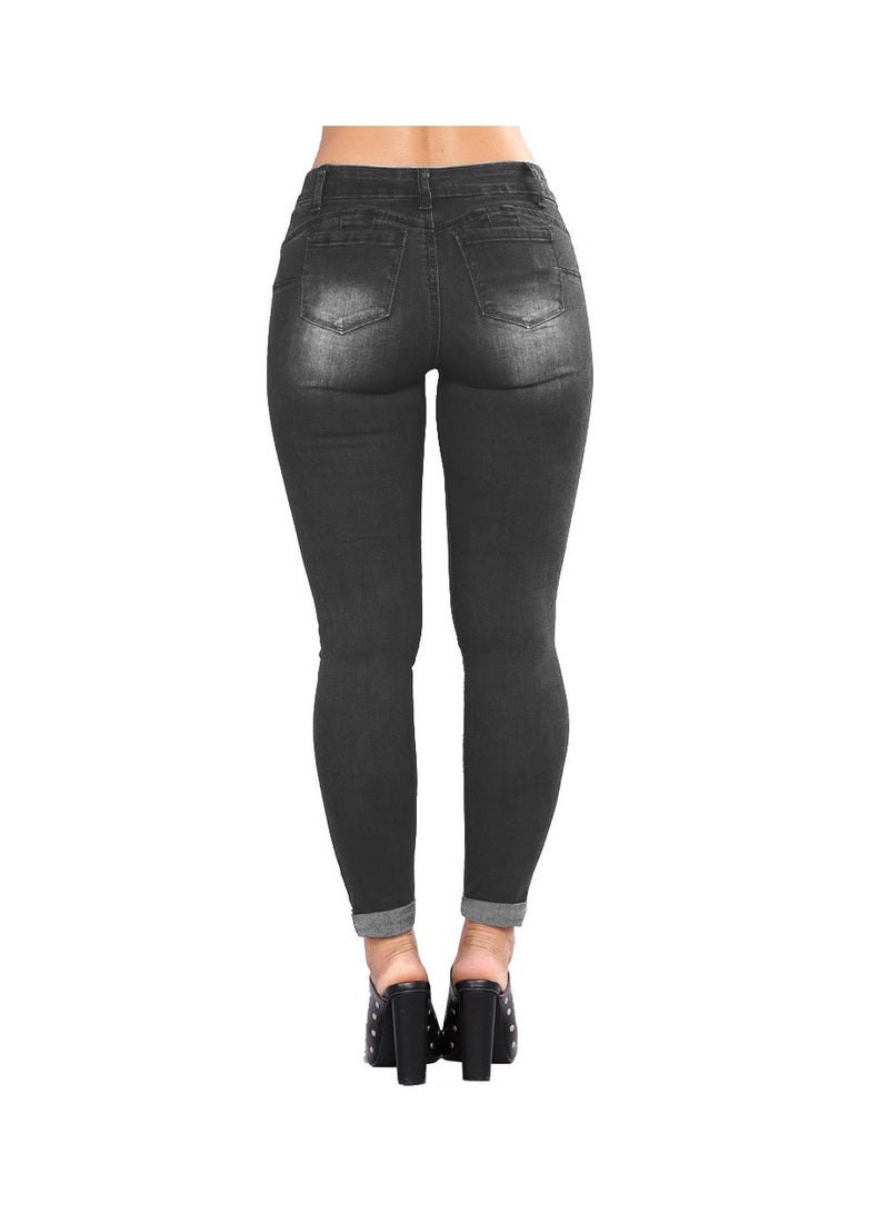 Loquat Slim Hips Lift Small Foot Ripped Women's Jeans - Image 2