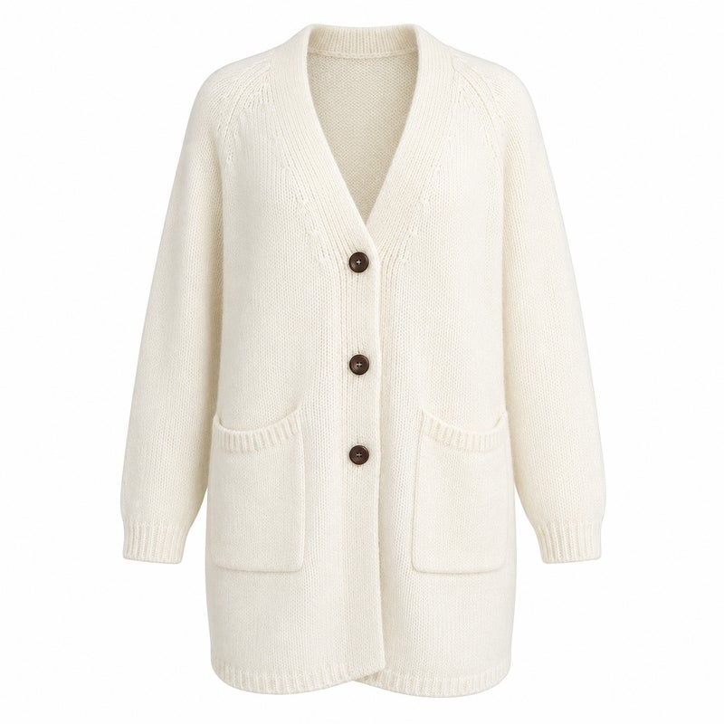 Women's Wool Blend V-Neck Single-Breasted Long Cardigan - Image 5