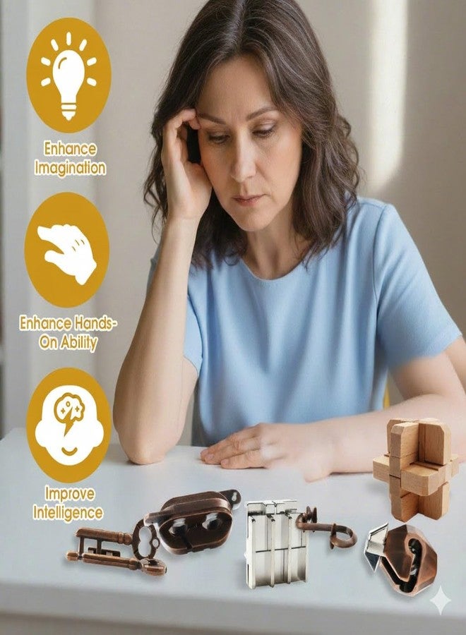 Blovec 9PCS Brain Teaser Puzzles for Adults, Mind Puzzle Ancient Wooden and Metal Puzzles 3D Unlock Interlock IQ Puzzle Box Game for Adults - Image 2