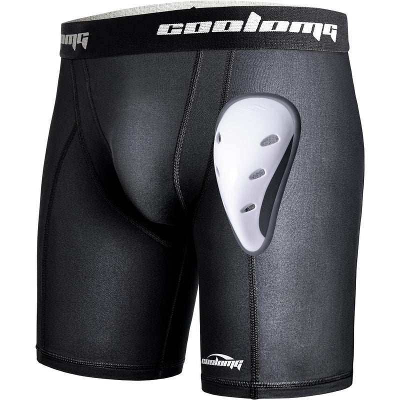 COOLOMG Men Sliding Shorts with Protective Cup Baseball Football MMA Lacrosse Hockey Black XL - Image 1