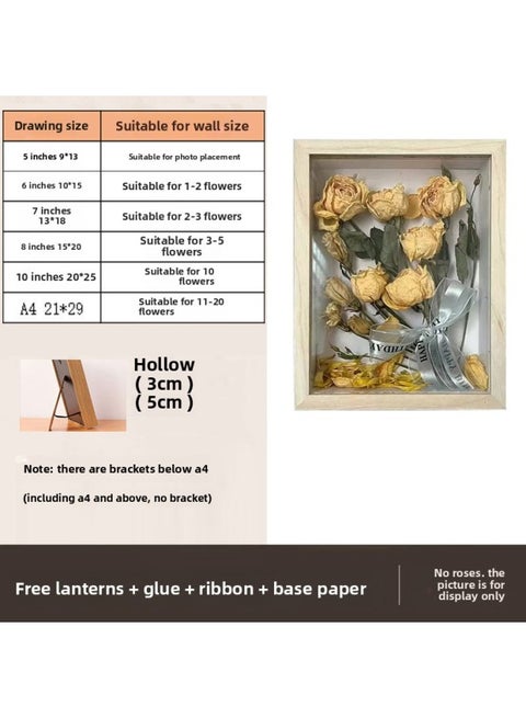 Wengkai Shell Three-dimensional Hollow Photo Frame Specimen Frame Diy Table Plant Clay Dried Flower Display Frame Frame Wooden-Colour:8inch [inner Diameter 15*20cm] - Log Color [hollow 5cm] Horizontal And Vertical Table