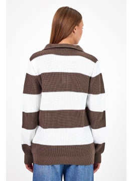 Cool Tarz Cool Style Women Striped Comfort V Polo Neck Sweater  - Image 5