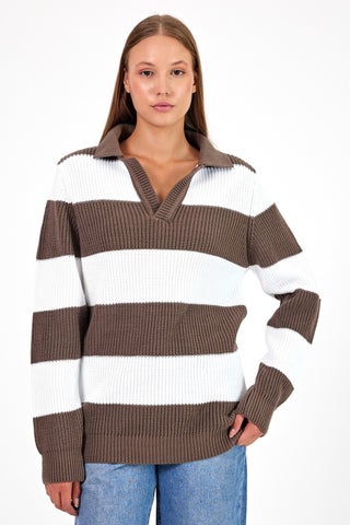 Cool Style Women Striped Comfort V Polo Neck Sweater - pzsku/Z0985C95E4646523EFDE3Z/45/_/1744035220/d405bd0d-3401-4854-97c0-443b0bc382fc