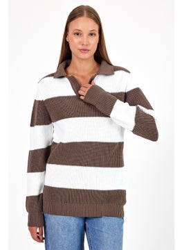Cool Tarz Cool Style Women Striped Comfort V Polo Neck Sweater  - Image 3
