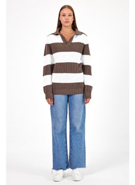 Cool Tarz Cool Style Women Striped Comfort V Polo Neck Sweater  - Image 2