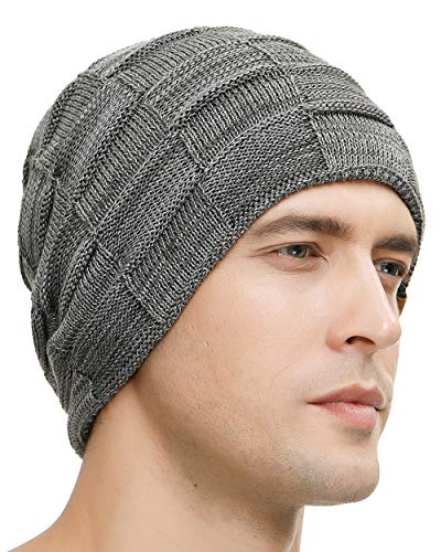 Vgogfly Slouchy Beanie for Men Winter Hats for Guys Cool Beanies Mens Lined Knit Warm Thick Skully Stocking Binie Hat Black/Dark Grey - Image 4
