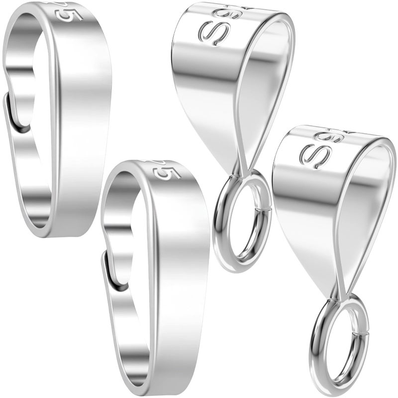 Deozu 4 Pcs 925 Sterling Silver Pendant Clasp for Necklace, Necklace Pendant Clasp, Jewelry Making Supplies, Bails for Jewelry Making, Bracelet (Silver, 2 Styles) - Image 1