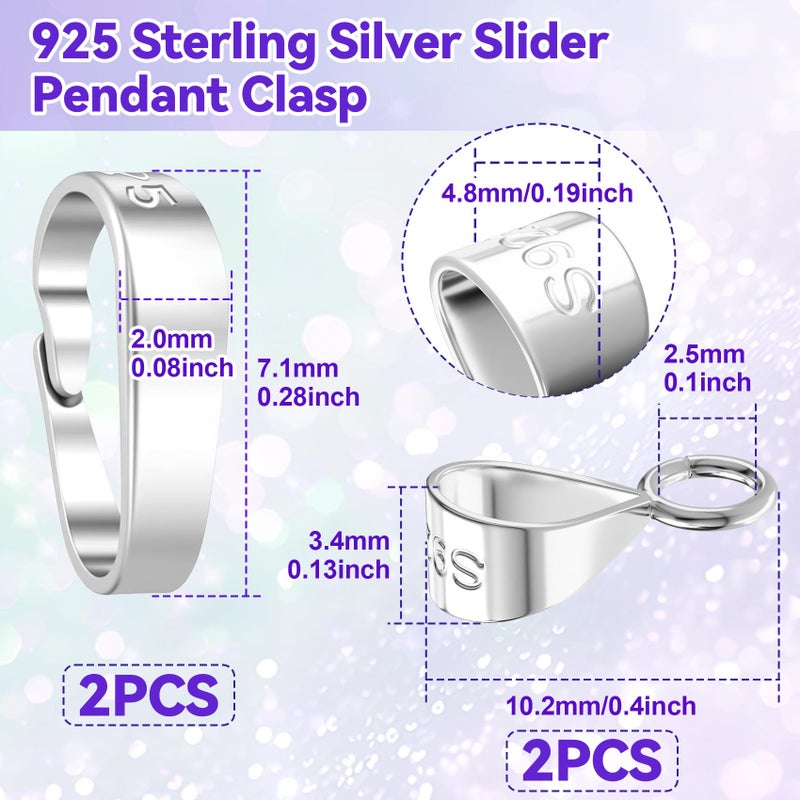 Deozu 4 Pcs 925 Sterling Silver Pendant Clasp for Necklace, Necklace Pendant Clasp, Jewelry Making Supplies, Bails for Jewelry Making, Bracelet (Silver, 2 Styles) - Image 2