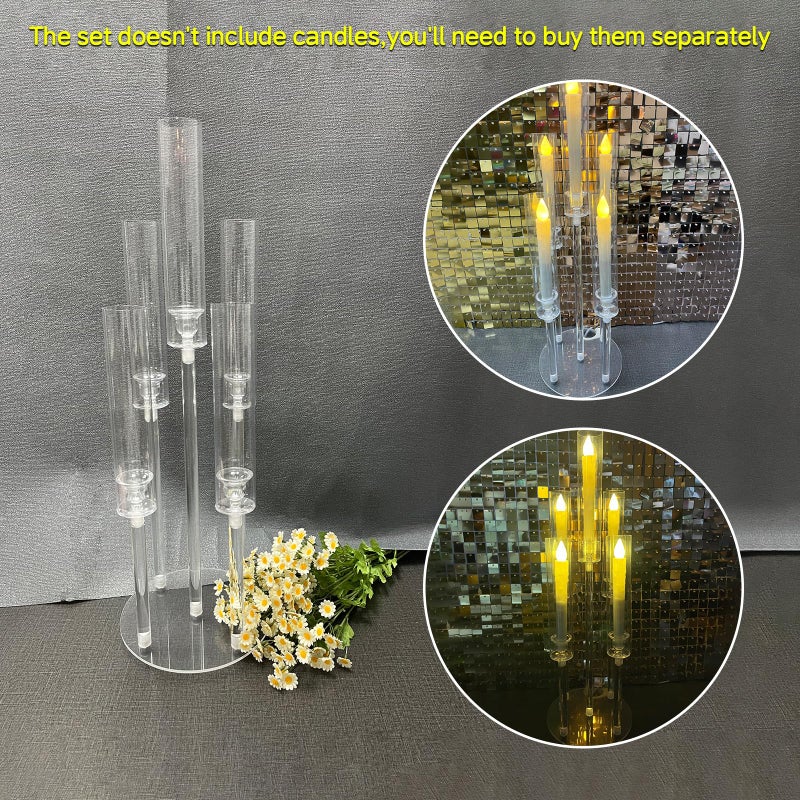 Cherocito 8 Set 26.8'' Tall Acrylic Candelabra Centerpieces for Wedding Table Decorations,Clear 5 Arms Candlesticks Holder with Acrylic Shade for Candlelight Dinner Party Fireplace Gift Fit LED Candle - Image 4