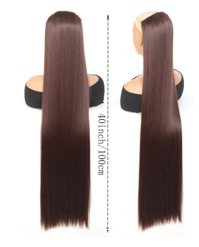 Artifice 5 Clip Straight Clip in Hair Extensions for Women Natural Soft Clip on Extensions Synthetic Thick Hairs for Any Event for Girls Hair Extension Ruby Fusion 40 inch - Image 2
