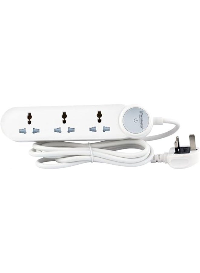 Terminator 3-way universal power extension socket with master switch, LED indicator, 2M cable, and 13A fused plug - Image 1