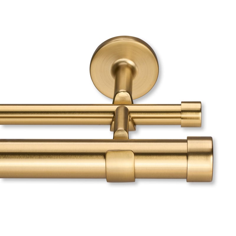 MODE Cambria Designer Series Premium 6 foot Custom Double Curtain Rod 118 inch Large Diameter NonAdjustable for a Seamless Look Premium Designer Brackets and End Caps Brushed Gold Finish - Image 2
