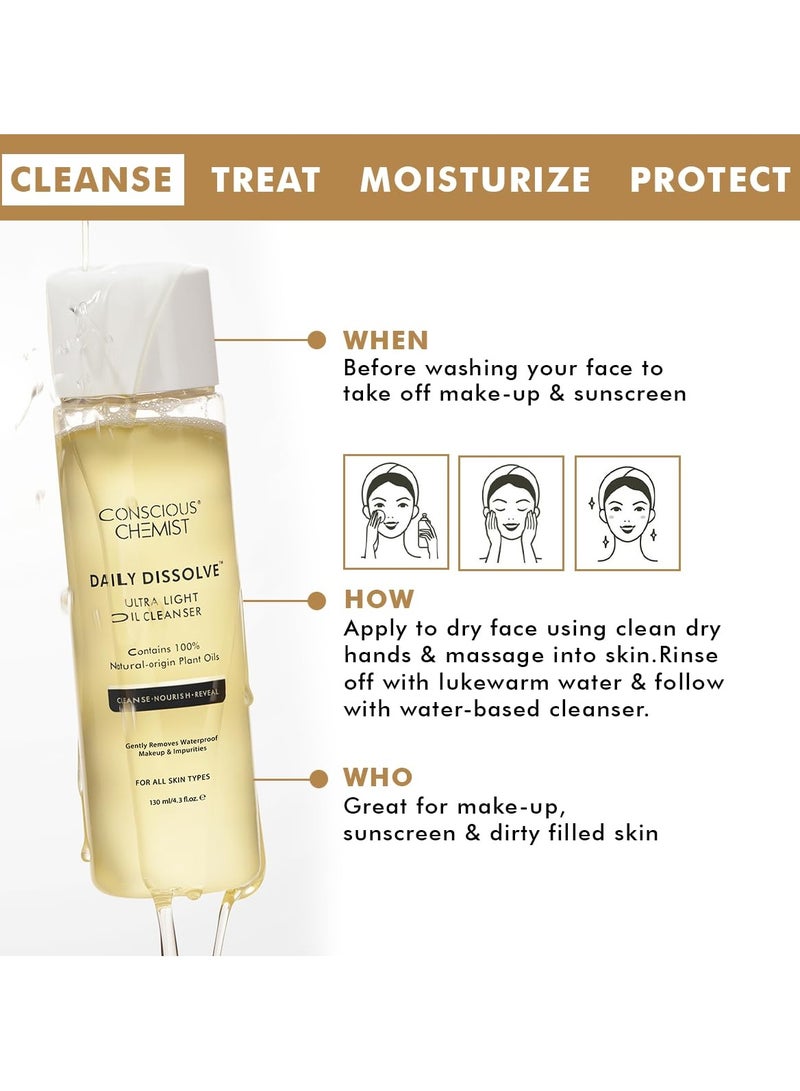 CONSCIOUS CHEMIST Makeup Remover Oil Cleanser|130 Ml|Face Wash, Cleanser Oily Skin, Makeup Remover. Men & Women. Removes Waterproof Makeup, Spf & Impurities. Soft & Glowing Skin - Daily Dissolve - Image 4