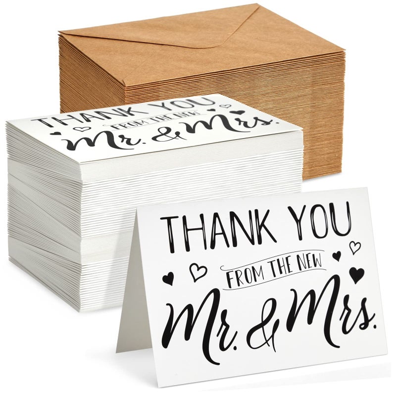 120 Pack Wedding Thank You from the New Mr and Mrs Cards Bulk with Kraft Brown Envelopes for Weddings Showers 4x6 in