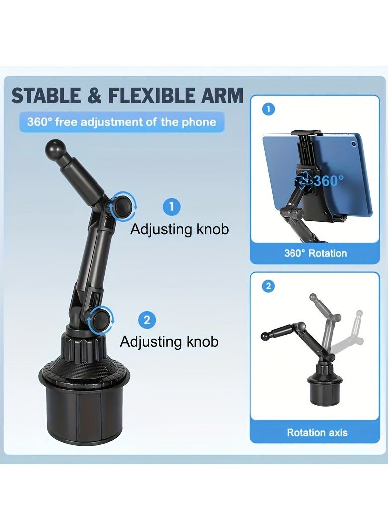 AROAQ Adjustable Car Cup Holder Mount for Tablets and Smartphones, Heavy-Duty Base, Fits 10.16-33.02 cm Tablets, for iPad Mini/Air/Pro, iPhone, and All Phones, ABS Material, Waterproof, Rotatable, Vehicle Compatible - Image 3