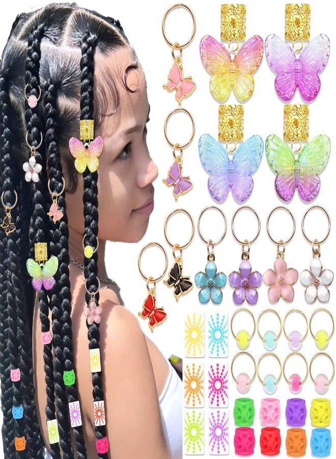VENOFEN 40PCS Butterfly Hair Jewelry Colorful Flower Braids Clips Cute Dreadlock Beads for Girls Butterflies Hair Charms Kids Braid Accessories Summer Hair Decoration for Women - Image 1