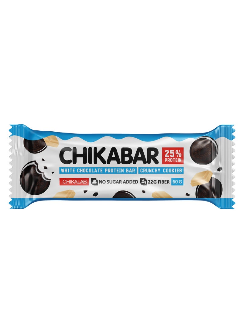 Chikalab - Chikabar White Chocolate Protein Bar Crunchy Cookies No Sugar Added 12x60g - Image 1