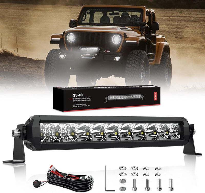 4WDKING 10 Inch LED Light Bar - 50W IP69K Waterproof Off-Road Combo Work Light - Image 1