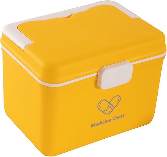 Jecrina Medicine organizer First aid box Portable storage box Lockable medicine chest Multi-compartment storage For Home School Etc 21.5 * 15.8 * 15.5cm [ Yellow ] - Image 1