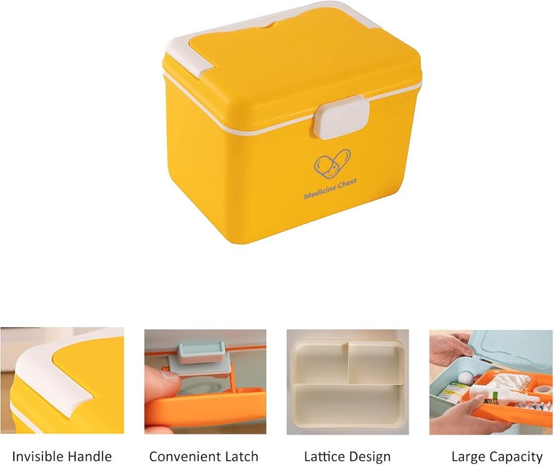 Jecrina Medicine organizer First aid box Portable storage box Lockable medicine chest Multi-compartment storage For Home School Etc 21.5 * 15.8 * 15.5cm [ Yellow ] - Image 3