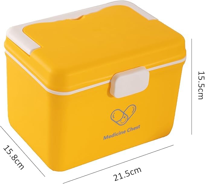 Jecrina Medicine organizer First aid box Portable storage box Lockable medicine chest Multi-compartment storage For Home School Etc 21.5 * 15.8 * 15.5cm [ Yellow ] - Image 2