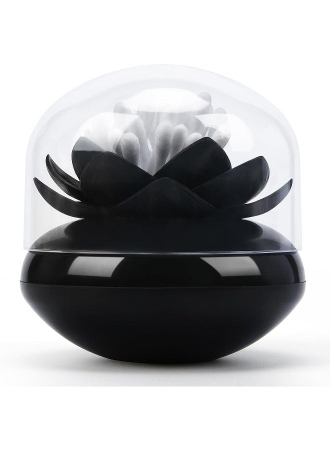 Bloss Lotus Cotton Swab Holder Cotton Swabs Bud Small Qtips Box Toothpicks Container Flower Bathroom Decor - Black  - Image 2