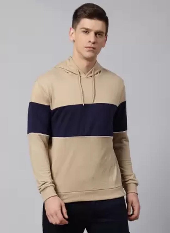Dennis Lingo Regular Fit Khaki Sweatshirt for Men - Polycotton, Colourblocked, Hooded, Full Sleeves, Knitted Fabric  - Image 1